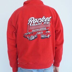 Rocket Road Trip Classic Cars '15 Red Quarter Zip Pennant Sportswear Sweater AOP